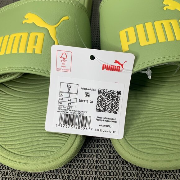 Puma Leadcat men’s Size 9 Calming Green & Yellow Slides Adjustable Sandals - Picture 2 of 5
